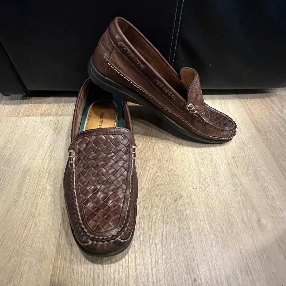 Johnston & Murphy Mens Woven Leather Loafers Brown Driving Mocs Size 10.5 Preppy